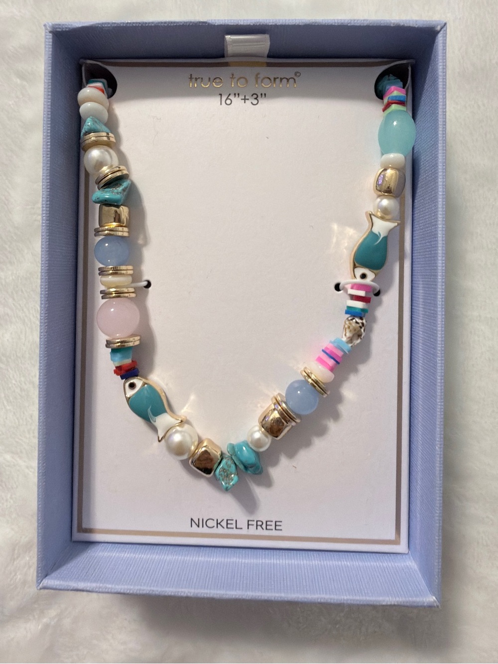 True to Form Turquoise Beaded Fish Pendant Necklace - Multicolor